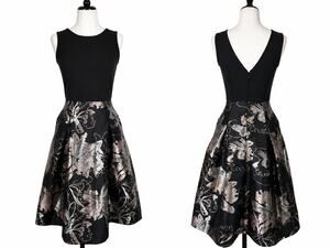 New York & Company Metallic Fit & Flare Floral Dress with Pockets
